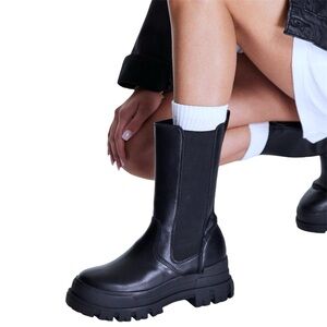 Buffalo Aspha Chunky Calf Boot in Black Vegan Leather Platform Combat Punk Edgy